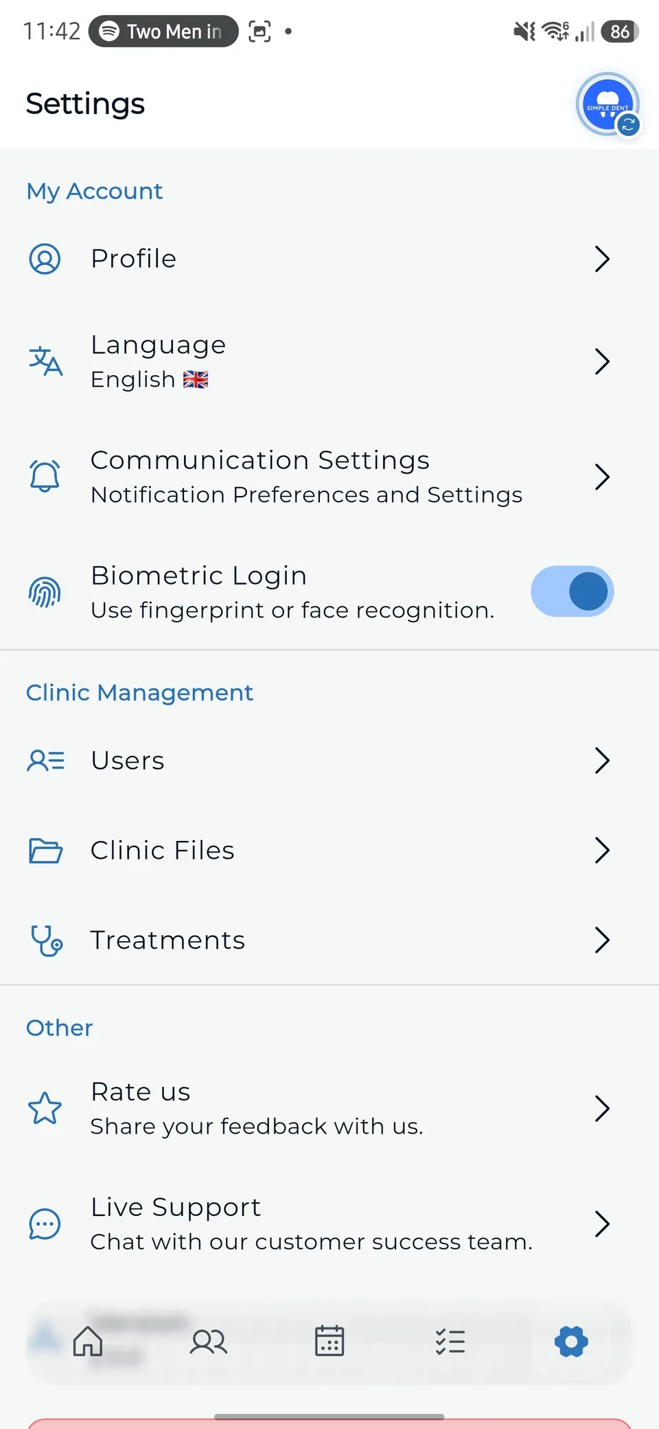 Medicasimple Settings auf Android.