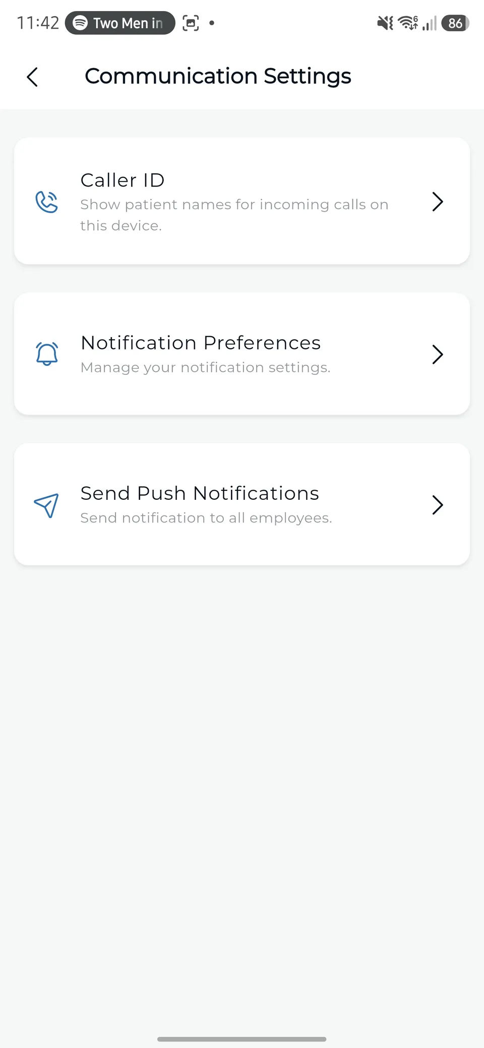 Communication Settings auf Android.