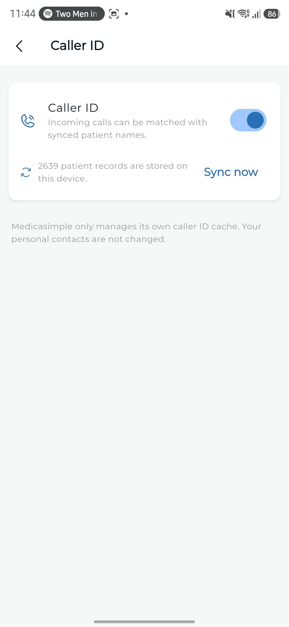 Caller ID synchronisiert auf Android.