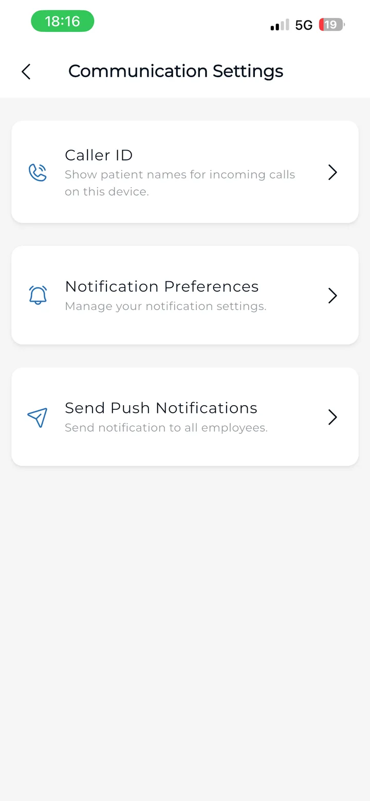 Communication Settings auf dem iPhone.