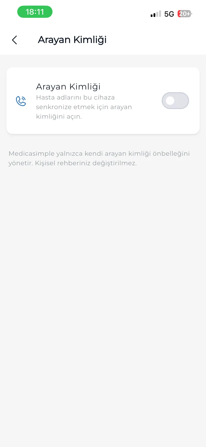 iPhone’da Arayan Kimliği açılmadan önce.