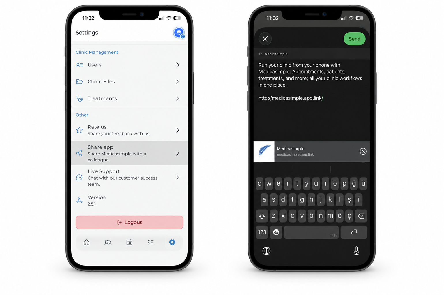 Medicasimple-App über die Einstellungen auf englischen iOS-Bildschirmen teilen